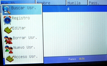 menu en pantalla